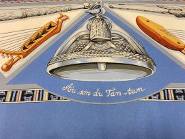 Hermès Au son du Tam-tam silk scarf, designed by Laurence ''Toutsy'' Bourthoumieux, introduced 1997