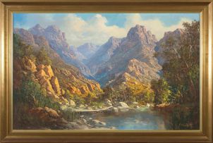 Gabriel de Jongh; Mountain Landscape with River