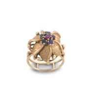 Ruby, sapphire and gold dress ring