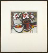 Herbert Coetzee; Still Life with Azaleas and Fruit