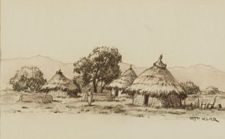 Otto Klar; Landscapes with Dwellings, three