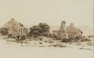 Otto Klar; Landscapes with Dwellings, three