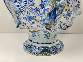 A large faience blue and white pewter mounted Toby pitcher, possible Dutch, 19th century