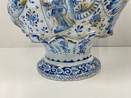 A large faience blue and white pewter mounted Toby pitcher, possible Dutch, 19th century