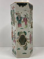 A pair of Chinese famille-rose hexagonal lantern vases, Qing Dynasty, late 19th century