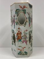 A pair of Chinese famille-rose hexagonal lantern vases, Qing Dynasty, late 19th century