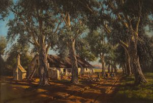 Tinus de Jongh; Cape Farmstead and Blue Gum Trees