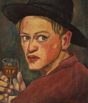 François Krige; Young Man with a Glass of Wine (Self Portrait)