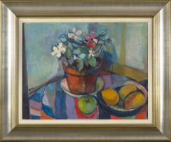 Herbert Coetzee; Pot Plant and Fruit in Bowl