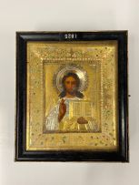 A Russian silver-gilt icon, Christ Pantocrator, Moscow, 1908-1926