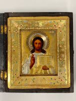 A Russian silver-gilt icon, Christ Pantocrator, Moscow, 1908-1926