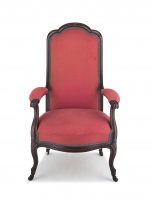 A walnut and upholstered armchair, 19th century