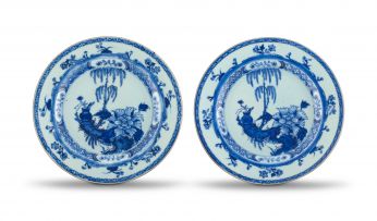 A pair of Chinese blue and white plates, Qing Dynasty, Qianlong period, 1736-1795