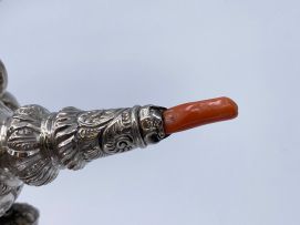A Victorian silver and coral baby rattle, H & **