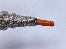 A Victorian silver and coral baby rattle, H & **