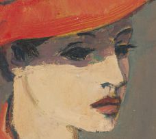 Maurice van Essche; Portrait of a Woman wearing a Red Hat and Scarf